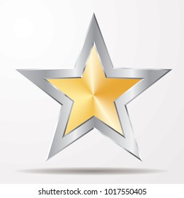 golden star with silver frame and transparent shadow, vector template for show business or something else