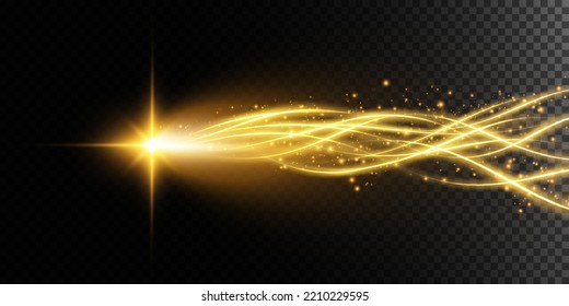 Golden star with small particles of glowing dust, on a black background, the effect of glow and rays of light, glowing lights, sun.vector.