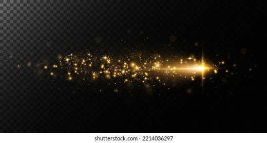 Golden star with small particles of glowing dust, on a black background, the effect of glow and rays of light, glowing lights, sun.vector.