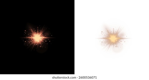 golden star sparkle effect with twinkling lights, shimmering flares, and luxurious glows. Perfect for Christmas designs, party decorations, premium graphics, and magical celebrations. Vector illustrat