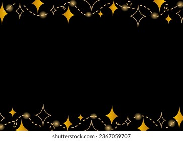 Golden star, sparkle glitter icon border on black background vector, modern and luxury style