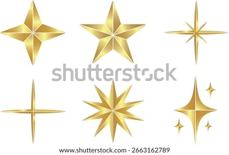 Golden Star Sparkle Icon Set. Shiny Decorative Element for Award,Holiday,Festive,Luxury Design Project