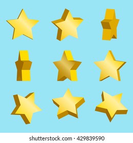 Golden star sparkling and rotating for video effects, game development - vector illustration