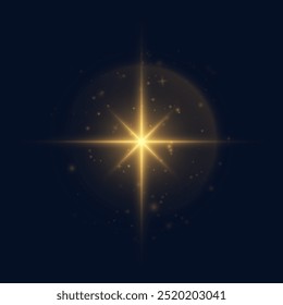 Golden star or sun with glare. Light energy explosion effect. Vector light effect.	

