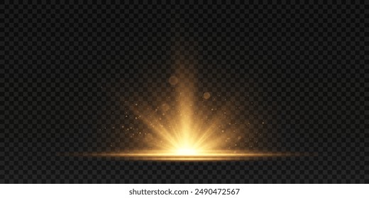 	
Golden star or sun with highlights. The effect of an explosion of light energy. Vector light effect 