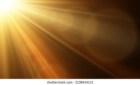 Golden star, sun with lens flare. Abstract vector background