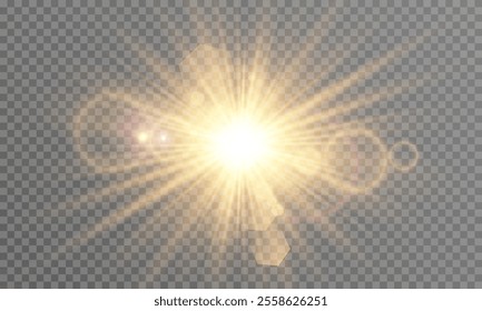 Golden star , sunlight on transparent background special lens flare and bokeh , light effect, bright ray light.
