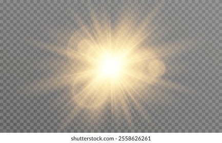 Golden star , sunlight on transparent background special lens flare and bokeh , light effect, bright ray light.
