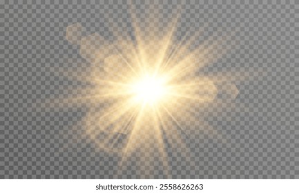 Golden star , sunlight on transparent background special lens flare and bokeh , light effect, bright ray light.
