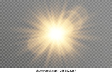 Golden star , sunlight on transparent background special lens flare and bokeh , light effect, bright ray light.
