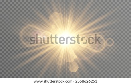 Golden star , sunlight on transparent background special lens flare and bokeh , light effect, bright ray light.
