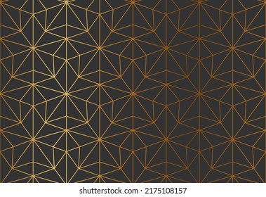 Patrón de líneas delgadas de estrella dorada, diseño de papel de envoltura abstracto elegante. Diseño estelar de tela lujosa de encaje. Dorado Navidad estilo vacaciones oscuro triángulo fondo