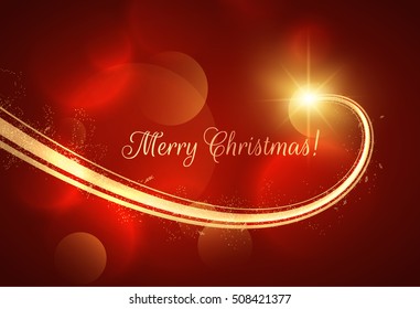 Golden star trail holiday vector background with shiny bokeh. Eps10.