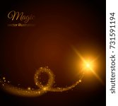 Golden star trail with particles. Vector illustration. Magic light