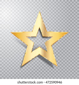 golden star with transparent shadow, vector illustration