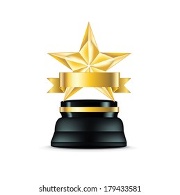 golden star trophy isolated on white background