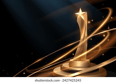 Golden star trophy with light effects