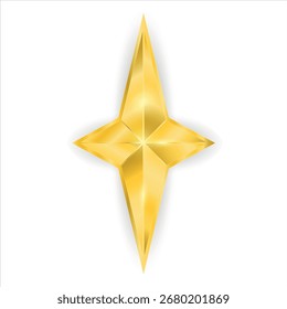 Golden Star with two long and two short points isolated on the white background Metal Effect