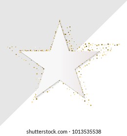 Golden star vector banner on white background. Gold glitter star. Gold template star for banner card vip exclusive certificate gift luxury privilege voucher store present shopping