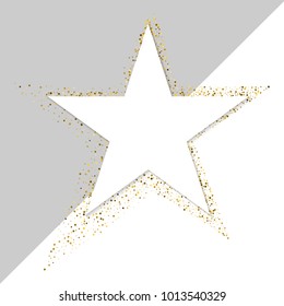 Golden star vector banner on white background. Gold glitter star. Gold template star for banner card vip exclusive certificate gift luxury privilege voucher store present shopping