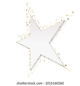 Golden star vector banner on white background. Gold glitter star. Gold template star for banner card vip exclusive certificate gift luxury privilege voucher store present shopping