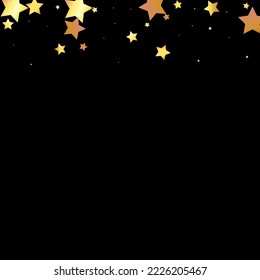 Golden Star Vector Black Background. Shiny Stars Rich Banner. Glitter Happy Texture. Splash Isolated Card.