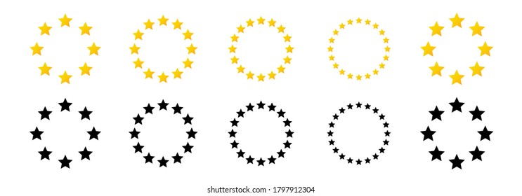 Golden Star Vector Icons. Yellow Stars In The Form Of A Circle. Vector Illustration.