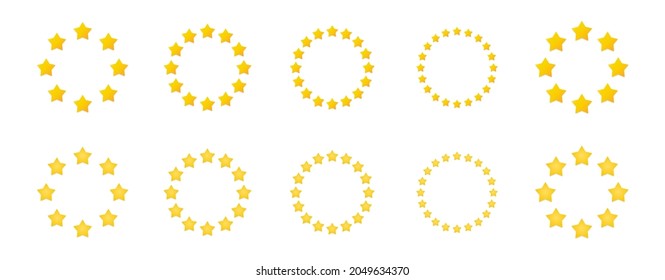 Golden star vector icons. Yellow stars with a circle-shaped shadow. Vector decorative star elements.