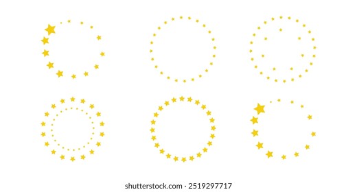 Ícones de vetor de estrela dourada. Estrelas amarelas em forma de círculo. Ilustração vetorial.