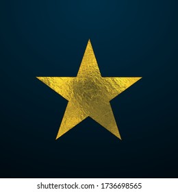 Golden star vector illustration. Sparkling and shiny star with golden foil texture on dark background