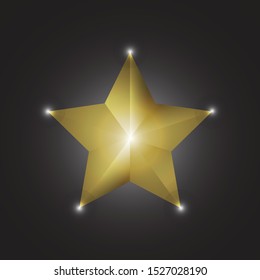 Golden star vector and starlight on black background isolate