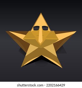 Golden star wearing black glasses. Black background design of colors and gradients. vector illustration eps10.