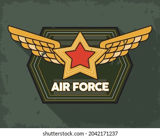 estrella dorada con emblema de las alas de la fuerza aérea