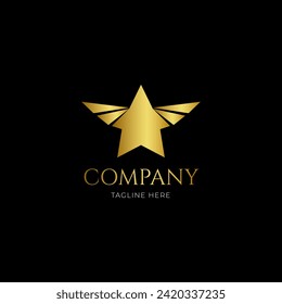 Golden Star with wings logo vector icon illustration. isolated on black bacgkround
