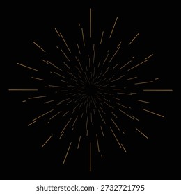 Goldener Starburst-Effekt mit dünnen Linien, die von einem zentralen Punkt auf schwarzem Hintergrund ausstrahlen