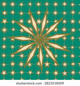 Golden starburst pattern with starfield background, golden stars