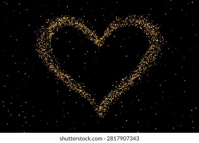Golden stardust glitter particles form sparkling romantic heart outline