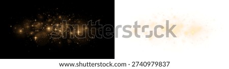 Golden stardust, sparkling particles, and twinkle lights on a bright holiday background.
