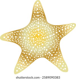 Golden starfish hand drawn vector illustration. Isolated sea printing for souvenir decoration. Single illustration of marine life. Monochrome drawing of starfish. Ocean aesthetic for interior design