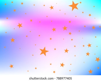 Golden starry in blue and pink background. Tiny gold stars. Confetti celebration, Falling golden abstract decoration for party, birthday celebrate, anniversary or event, festive. Festival decor.