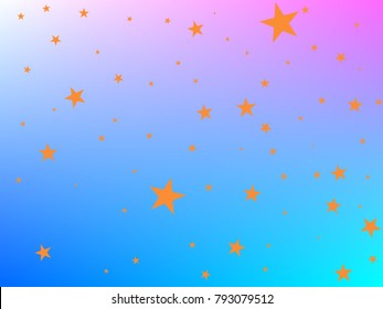Golden starry in blue and pink background. Tiny gold stars. Confetti celebration, Falling golden abstract decoration for party, birthday celebrate, anniversary or event, festive. Festival decor.