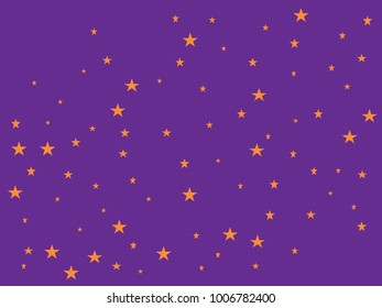 Golden starry in purple background. Tiny gold stars. Confetti celebration, Falling golden abstract decoration for party, birthday celebrate, anniversary or event, festive. Festival decor.