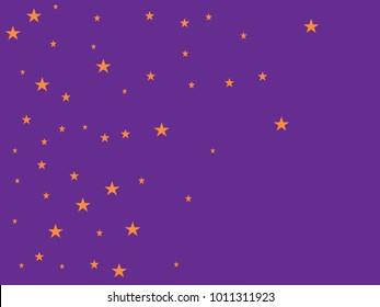 Golden starry in purple background. Tiny gold stars. Confetti celebration, Falling golden abstract decoration for party, birthday celebrate, anniversary or event, festive. Festival decor.