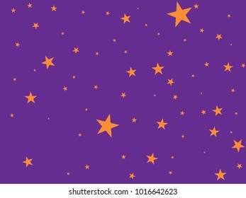 Golden starry in purple background. Tiny gold stars. Confetti celebration, Falling golden abstract decoration for party, birthday celebrate, anniversary or event, festive. Festival decor.