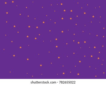 Golden starry in purple background. Tiny gold stars. Confetti celebration, Falling golden abstract decoration for party, birthday celebrate, anniversary or event, festive. Festival decor.