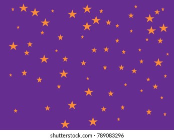 Golden starry in purple background. Tiny gold stars. Confetti celebration, Falling golden abstract decoration for party, birthday celebrate, anniversary or event, festive. Festival decor.