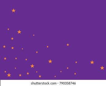 Golden starry in purple background. Tiny gold stars. Confetti celebration, Falling golden abstract decoration for party, birthday celebrate, anniversary or event, festive. Festival decor.