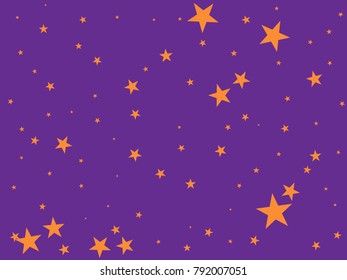 Golden starry in purple background. Tiny gold stars. Confetti celebration, Falling golden abstract decoration for party, birthday celebrate, anniversary or event, festive. Festival decor.