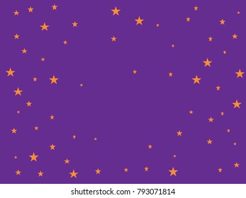 Golden starry in purple background. Tiny gold stars. Confetti celebration, Falling golden abstract decoration for party, birthday celebrate, anniversary or event, festive. Festival decor.