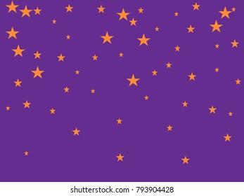 Golden starry in purple background. Tiny gold stars. Confetti celebration, Falling golden abstract decoration for party, birthday celebrate, anniversary or event, festive. Festival decor.